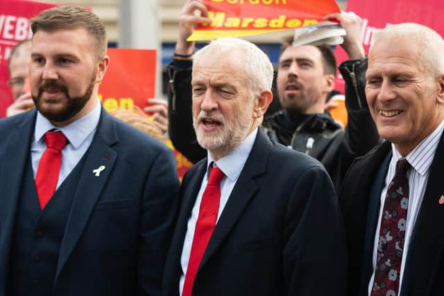 Jeremy Corbyn, centre, with Chris Webb and Gordon Marsden