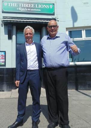 Cuadrilla chief executive Francis Egan with Dave Daley at The Castle Pub, renamed The Three Lions for the Euros