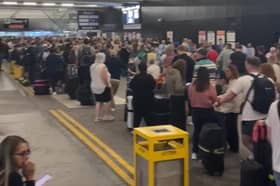 Some of the queues at Manchester Airport on Sunday morning. Picture: @JoeHypershell 