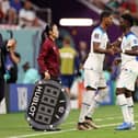 Marcus Rashford and Bukayo Saka of England are substituted during the FIFA World Cup Qatar 2022 Group B match between England and USA at Al Bayt Stadium on November 25, 2022 in Al Khor, Qatar. (Photo by Elsa/Getty Images)