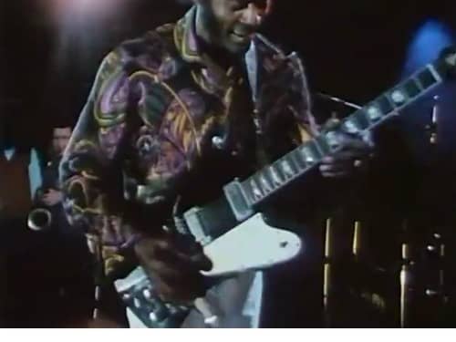 The guitar which is up for auction being used by Chuck Berry (Photo: Gardiner Houlgate)