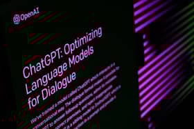 The welcome screen for the OpenAI “ChatGPT” app is displayed on a laptop screen on February 03, 2023 in London, England. 