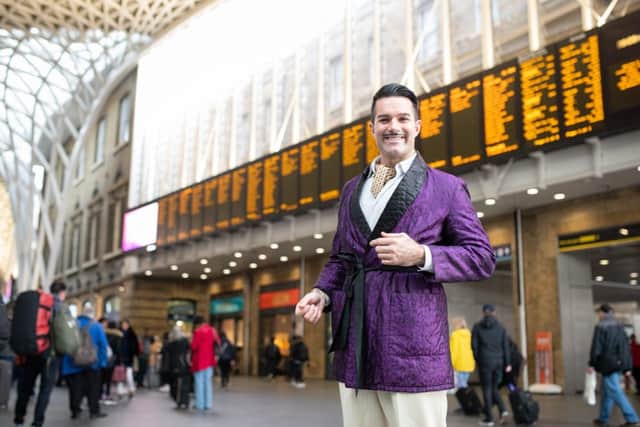 Troy Hawke greeting people today at Kings Cross station for the lunch of the new Bullet Train film, London, 12th October 2022