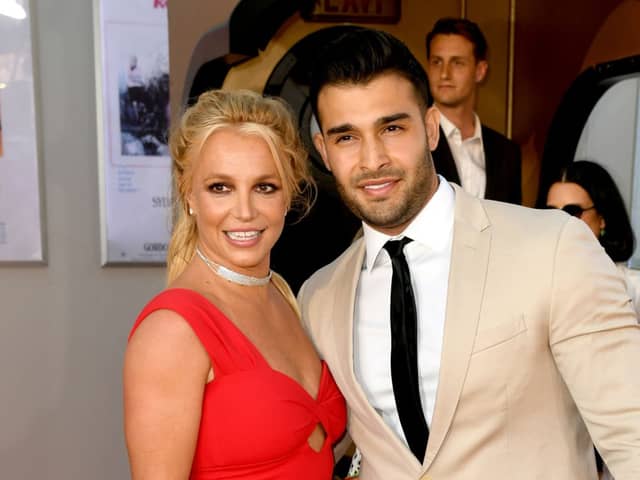 Britney Spears and Sam Asghari arrive at the premiere of Sony Pictures' "One Upon A Time...In Hollywood" (Photo: Kevin Winter/Getty Images)