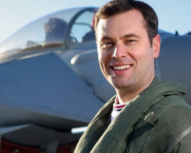 Typhoon pilot Flight Lieutenant Matt Brighty ahead of his appearance at Blackpool Airshow 2023