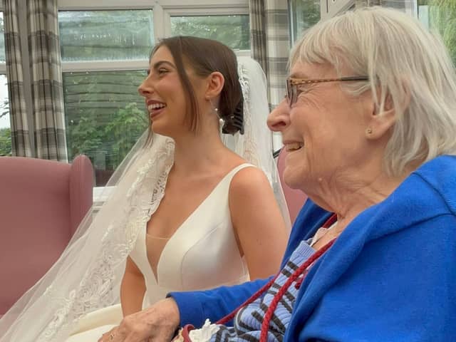 Hannah and her grandma Hazel at her carehome wedding