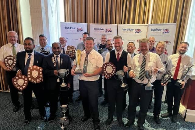 All the Bus Driver of the Year winners, including top prize winner Lee Grantham (centre), who won the BDoY Trophy and £4,100 prize money.