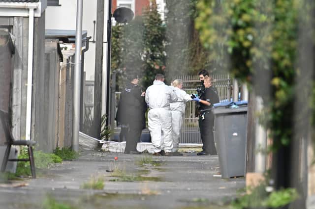 CSI arrive to examine the scene where a woman died in Redcar Road, Blackpool