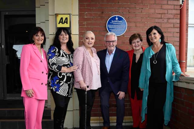The Nolan Sisters, Anne, Coleen, Linda, Brother Tommy, Denise and Maureen opening a Nolans Plaque at The Cliffs hotel in Blackpool
