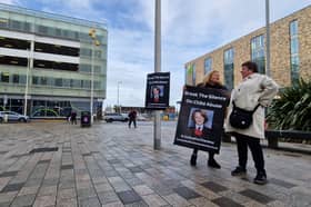 Members of the Justice for Charlene Downes facebook group fixed a 3m x 6m banner, in view of the social services office located within Bickerstaffe House, on Talbot Road.