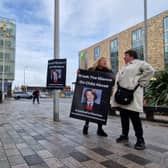 Members of the Justice for Charlene Downes facebook group fixed a 3m x 6m banner, in view of the social services office located within Bickerstaffe House, on Talbot Road.