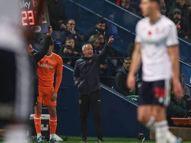 Neil Critchley will mull over what changes to make to his Blackpool side. (Image: CameraSport - Lee Parker)