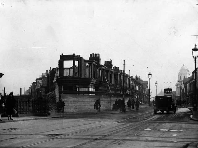 Buildings being demolished at the junction of Church Street and Caunce Street and Stanley Terrace in 1934