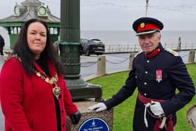 Blackpool Mayor Coun Gillian Campbell and John Barnett unveiling the plaque