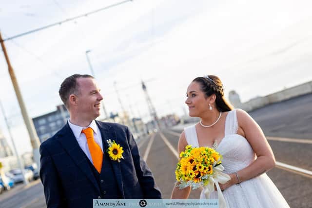 Lee Burns and Sara Smith on their wedding day.