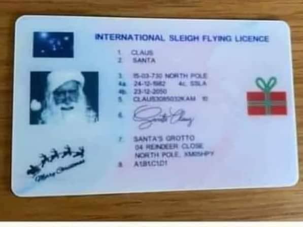 Santa Claus reportedly dropped his driving licence on a pre-Christmas visit over Lancashire this week.