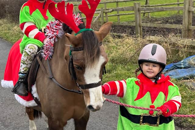 children go for a festive horseride. 
