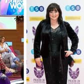 Left: Coleen Nolan and Frankie Bridge wearing PJs on Loose Women (credit ITV via Loose Women's Instagram account). Right: Coleen in 2019 (credit Getty).