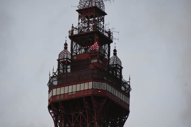 The top of Blackpool Tower this afternoon after false reports of a fire