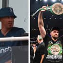 Left: Freddie Flintoff pictured on the 1st Metro Bank One Day International between England and New Zealand. Right: Tyson Fury holds up his WBC World Heavyweight belt after victory against Francis Ngannou. Credit: Getty