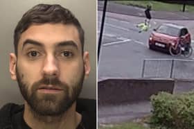 Horrifying CCTV shows the moment an elderly cyclist was sent flying through the air after a reckless driver ploughed into her.

The 71-year-old woman was left with a bleed on the brain after being hit by a Citroen C3 Flair being driven by Thomas Freeman, 29.