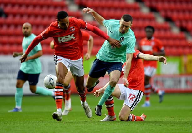 Terell Thomas in FA Cup action for Charlton against Coalville Town