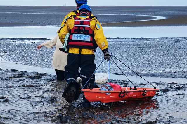 Coastguard crews in Fleetwood shared pictures of the dramatic rescue on Marine Beach at 11.20am this morning (Thursday, January 4).