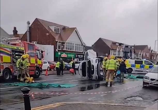 The scene of the crash in Victoria Road West, Cleveleys on Thursday (January 4). Pic: @Spice_Heads_UK