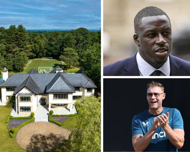 Footballer Benjamin Mendy (top right) is struggling to sell his house, which was once owned by Freddie Flintoff (bottom right). Credit: Savills, SWNS and Getty