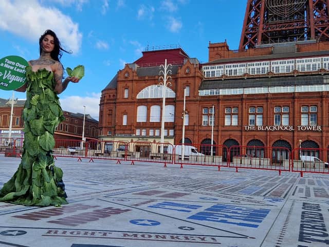 Lettuce Lady visits Blackpool in PETA's Veganuary campaign