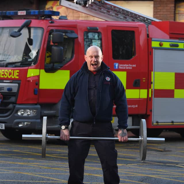 Fire fighter Glen Bailey prepares for his world record attempt to be held at a gym in Leyland