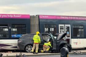 car and tram collision near Blackpool Pleasure Beach