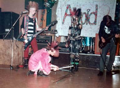 A-void playing their third gig at Fox Lane Cricket Club in Leyland on December 20, 1983