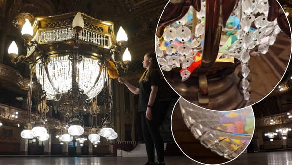 Blackpool Tower chandeliers have been lowered for cleaning