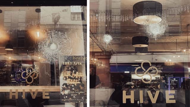 HIVE cafe windows were smashed 