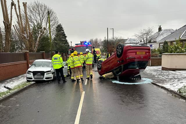 Police, ambulance and fire crews are at the scene in Hardhorn Road in Poulton, near the junction with High Cross Road.