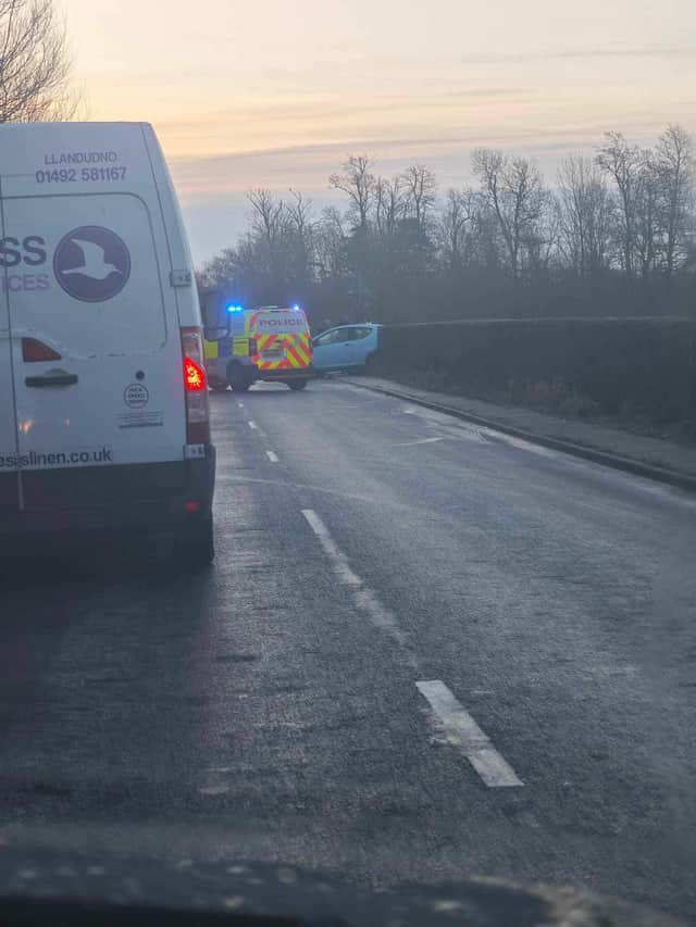 The scene of the crash in Ballam Road, Lytham this morning (Wednesday, January 17)