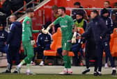 Daniel Grimshaw was subbed off against Nottingham Forest. The Blackpool goalkeeper is a doubt against Bristol Rovers. (Image: Getty Images)
