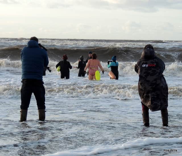 Camera operators brave the cold water to film wild swimmers at Cleveleys