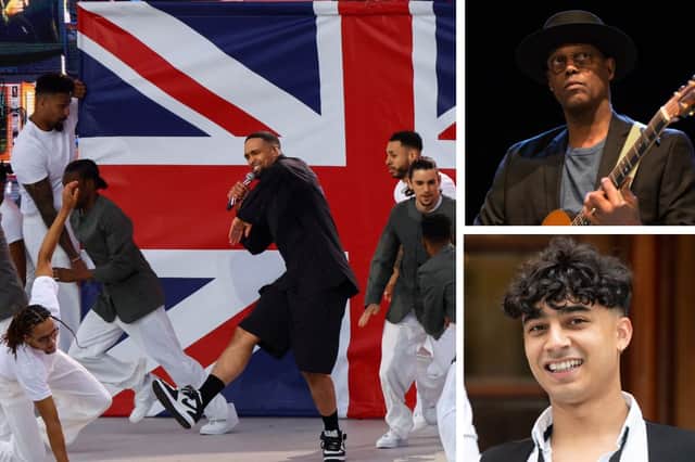 Left: Diversity. Top right: Eric Bibb. Bottom right: Karim Zeroual. (credit Getty)