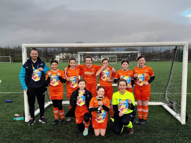 Lytham St Annes High School girls representaing Blackpool FC, after their area cup final win
