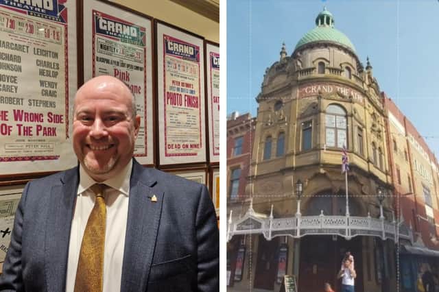 Adam Knight (left) is the current Chief Executive of the Blackpool Grand Theatre (right).