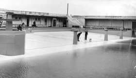 Cleaning the underway at the old Fleetwood Open Air Pool. It was opened in 1925 and replaced in 1974 by the present indoor pool on the same site