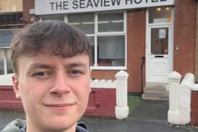 George Redfern, 21, outside The Seaview Hotel, Blackpool
