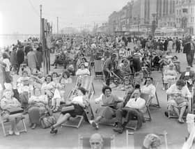 Crowded beach in the 60s