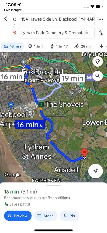 The route which Darrell's funeral cortege will take on its way to Lytham Park Crematorium on Thursday, February 15