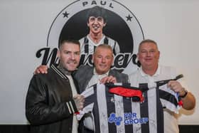Boyzone is teaming up with Chorley F.C. Picture features  singer Shane Lynch and the club's Commercial Director Jeff Clarke.