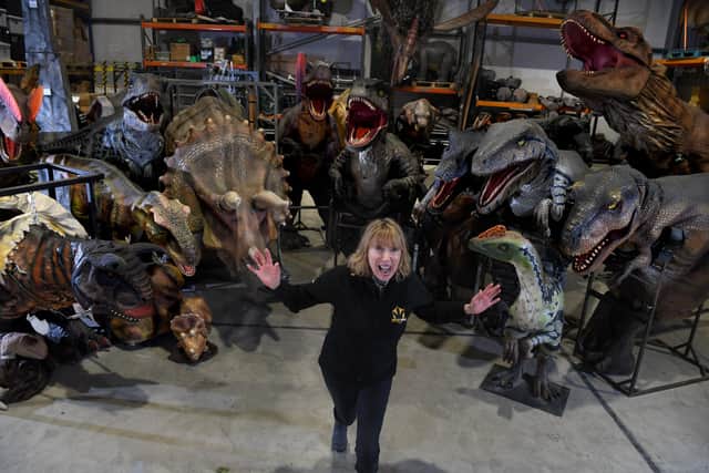 Erica Crompton, Director of Big Foot Events, with some of her Jurassic friends