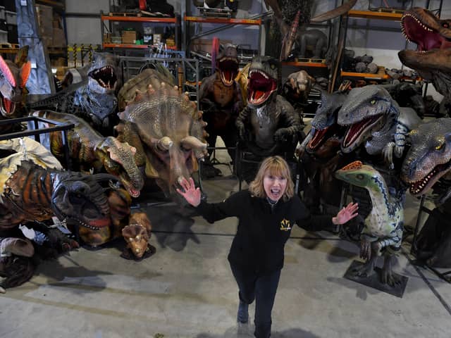 Erica Crompton, Director of Big Foot Events, with some of her Jurassic friends