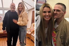 Left: Christine McGuinness with her father Johnny in a recent photo. Right: a photo from the past. Credit: @mrscmcguinness on Instagram